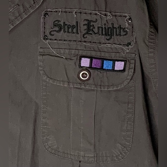 Arsenal - Military Style Button Up Short Sleeve Top With Iron On Patch Detail - Picture 6 of 11